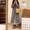 Retro plaid long-sleeved shirt skirt 2025 autumn stacking lazy style small temperament cotton and linen dress