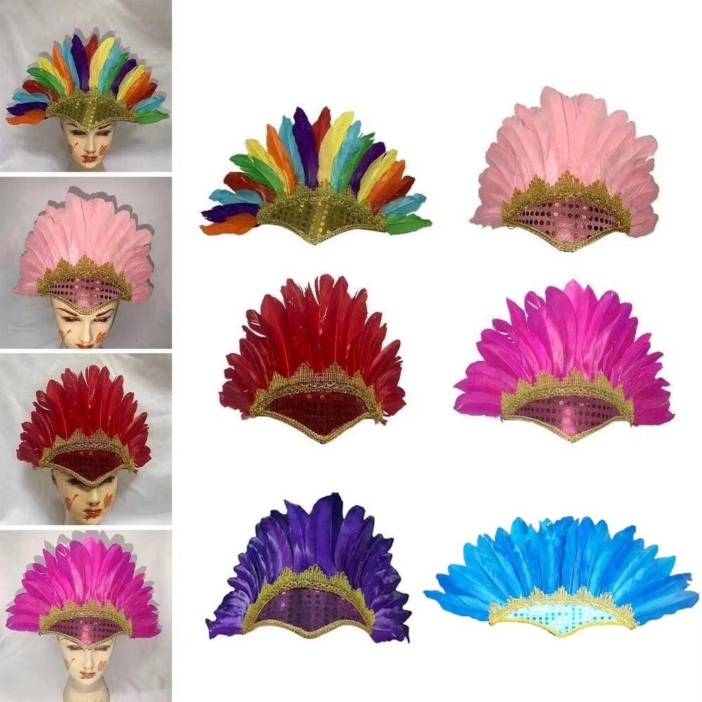 Head-mounted Feather Headdress Hair Band Carnival Costume Headwear Chief Headdress Adult Kids
