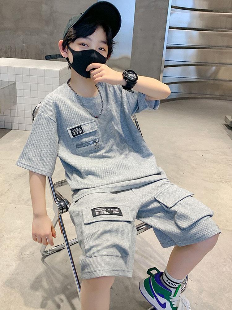 T-Shirt+Shorts 2-Piece Set Summer Kids Boys Letter Printing Children Teen Loose Comfortable Sports Casual Clothes