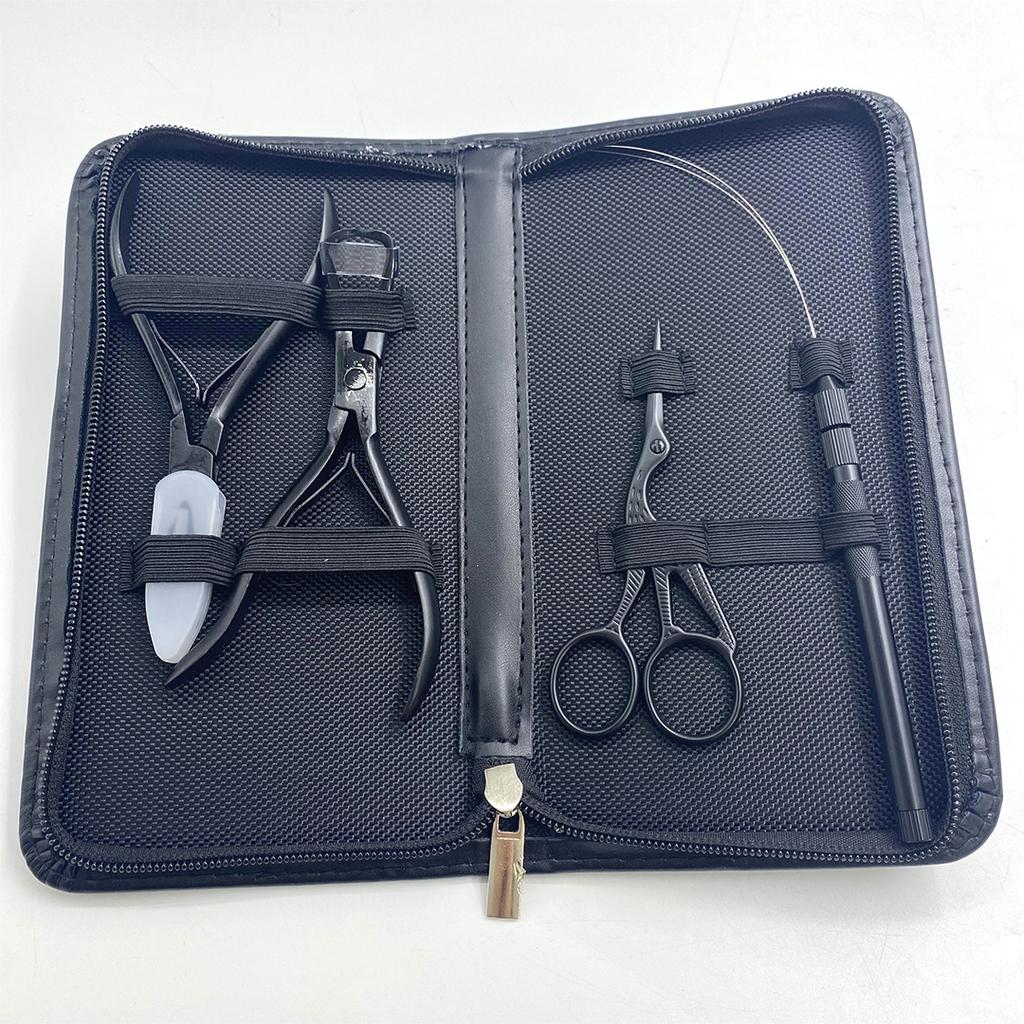 Black Color Hair Extension Tools Kit with Micro Beads Closer Plier Loop Threader Scissors Weaving Needles and Clips