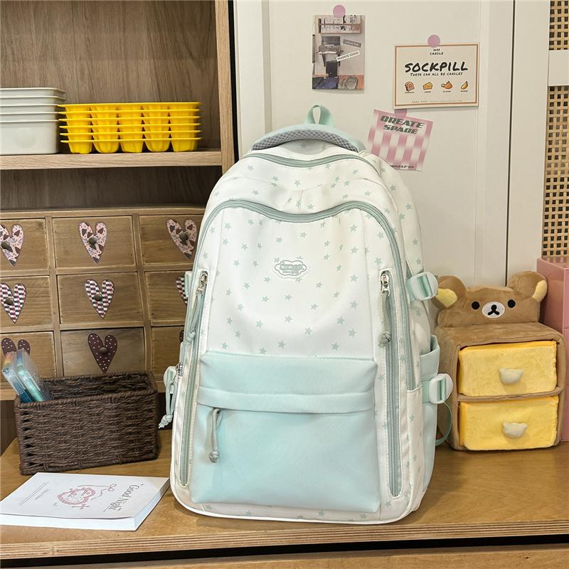 

Color Block Women s Backpack Student s Lightweight Commuter Schoolbag зелений