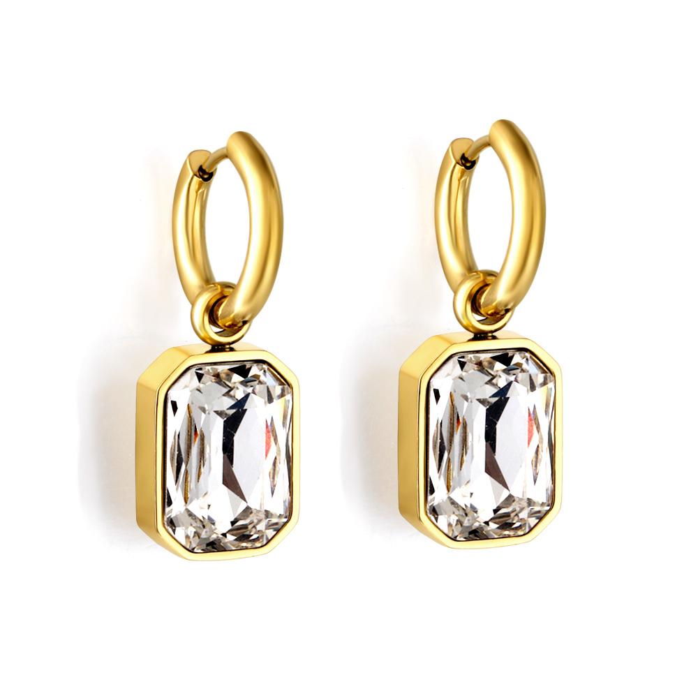 Fashion Square Zircon Pendant Earrings for Women and Girls, Stainless Steel Gold-Plated Cubic Zirconia Ear Accessories Jewelry