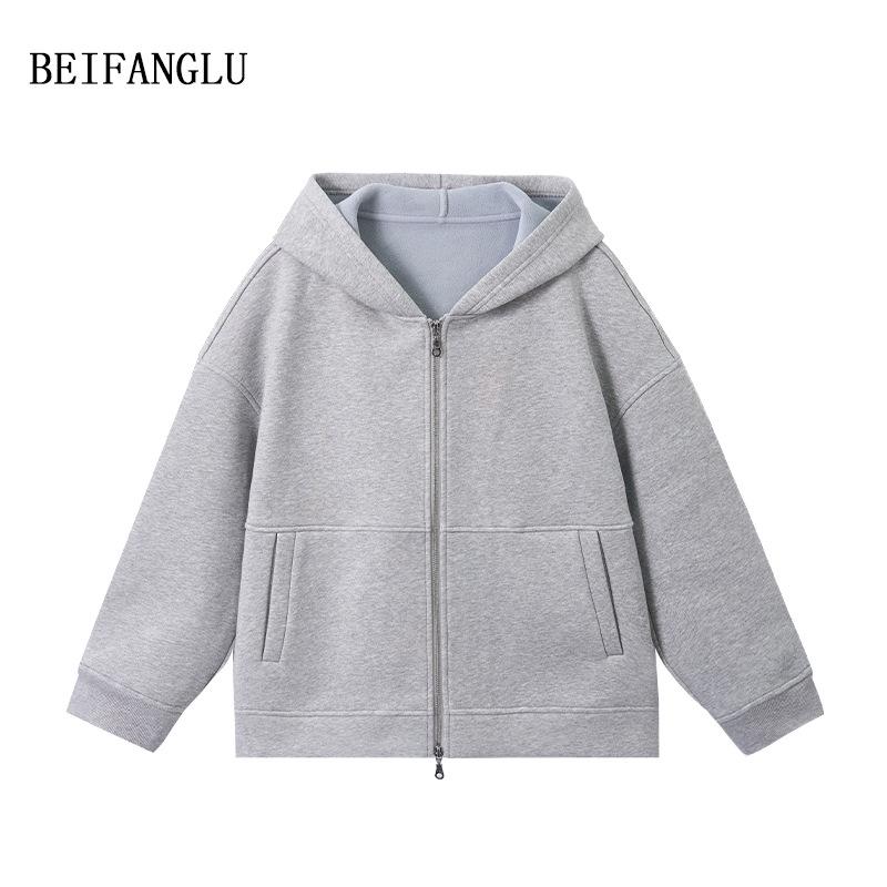 Northern Deer Women's Plus Velvet Casual Zipper Hoodie - Autumn/Winter