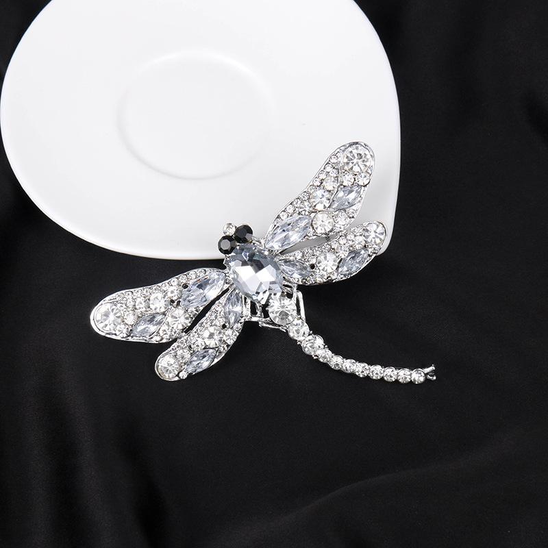 Retro Dragonfly Brooch Female Alloy Inlaid with Diamond Heavy Industry Insect Safety Pin Suit Coat Collar Fashion Pin Accessory