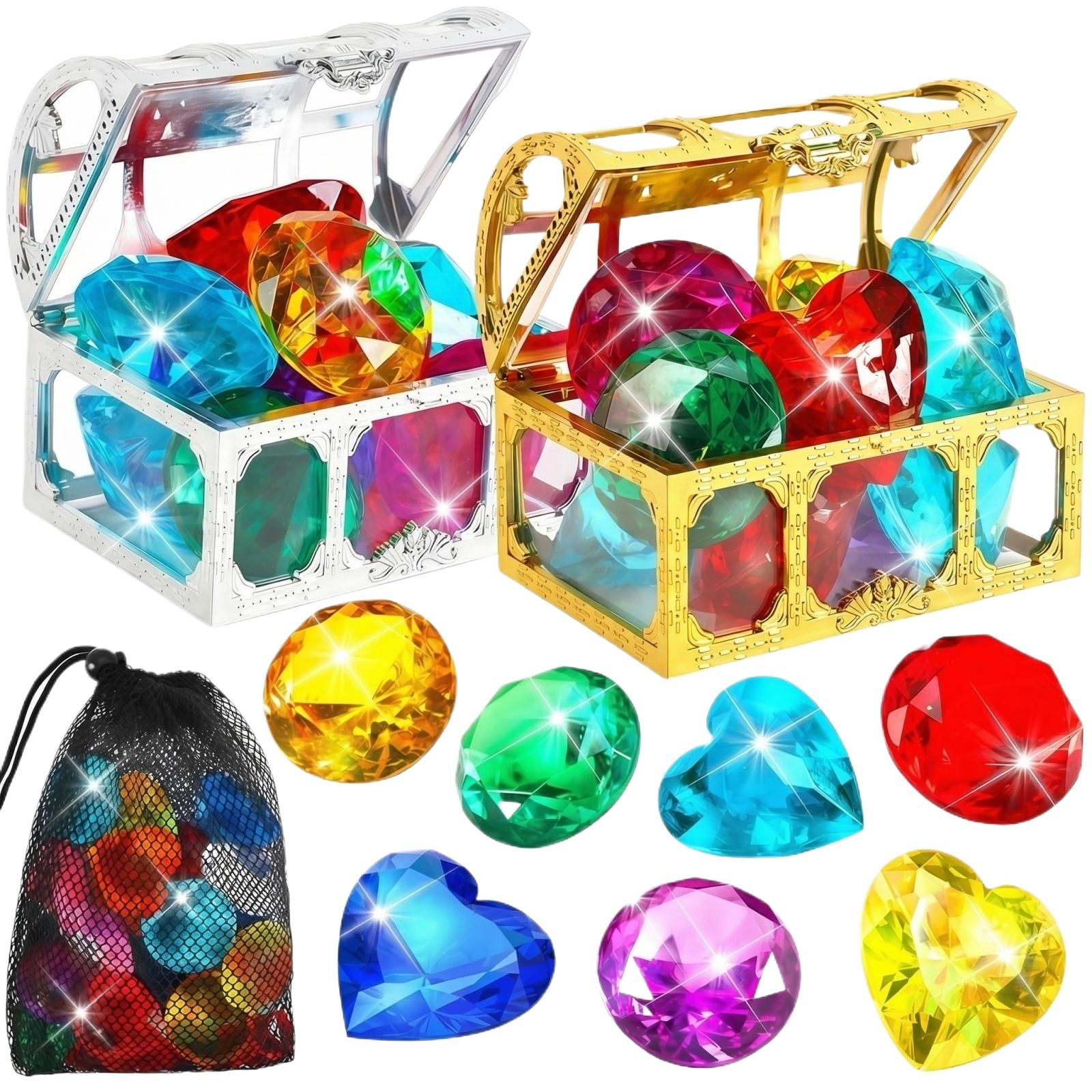 

Children s Underwater Treasure Hunting Toy Set Includes Two Treasure Chests and Assorted Gemstones for Pool and Bath Play Educational and Interactive One Size