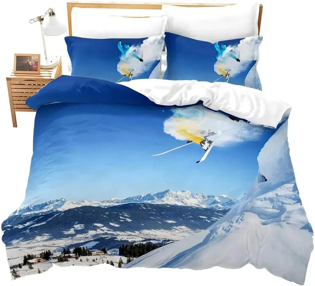 Ski Sports Duvet Cover Queen For Boy Teen Winter Sports Ski Theme Comforter Cover Microfiber Snow Mountain Landscape Bedding Set