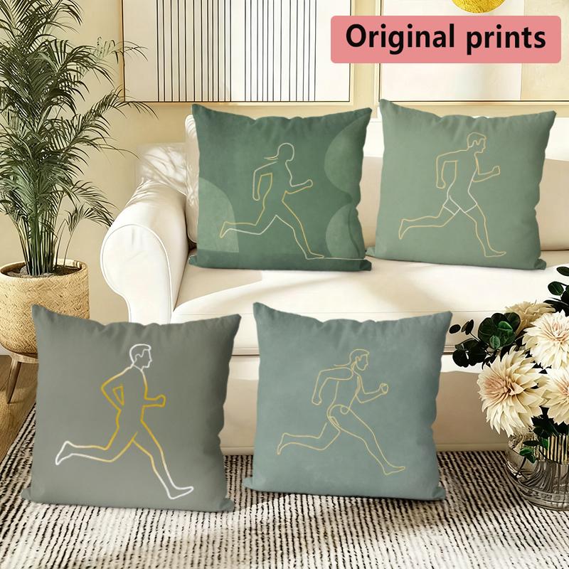 Minimalist Line Art Running Couple Throw Pillow Covers Pattern Cushion Cover Suitable for Sofa Bedroom Car Pillow Cover