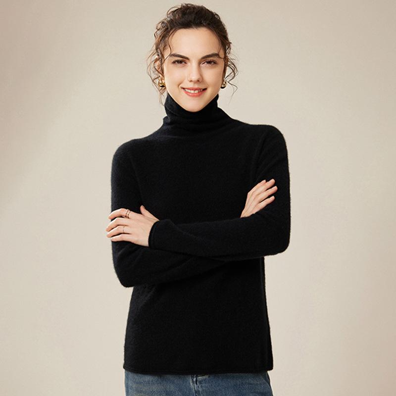 Women's High Neck Loose Fit 100% Pure Cashmere Sweater - Warm Knit Pullover