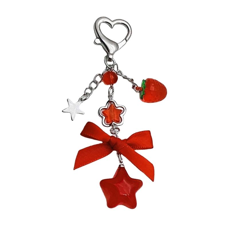 Fashionable Strawberry Keychain Star Purse Pendant Fashion Bowknot Key Jewelry Present for Youthful Fashion Enthusiasts