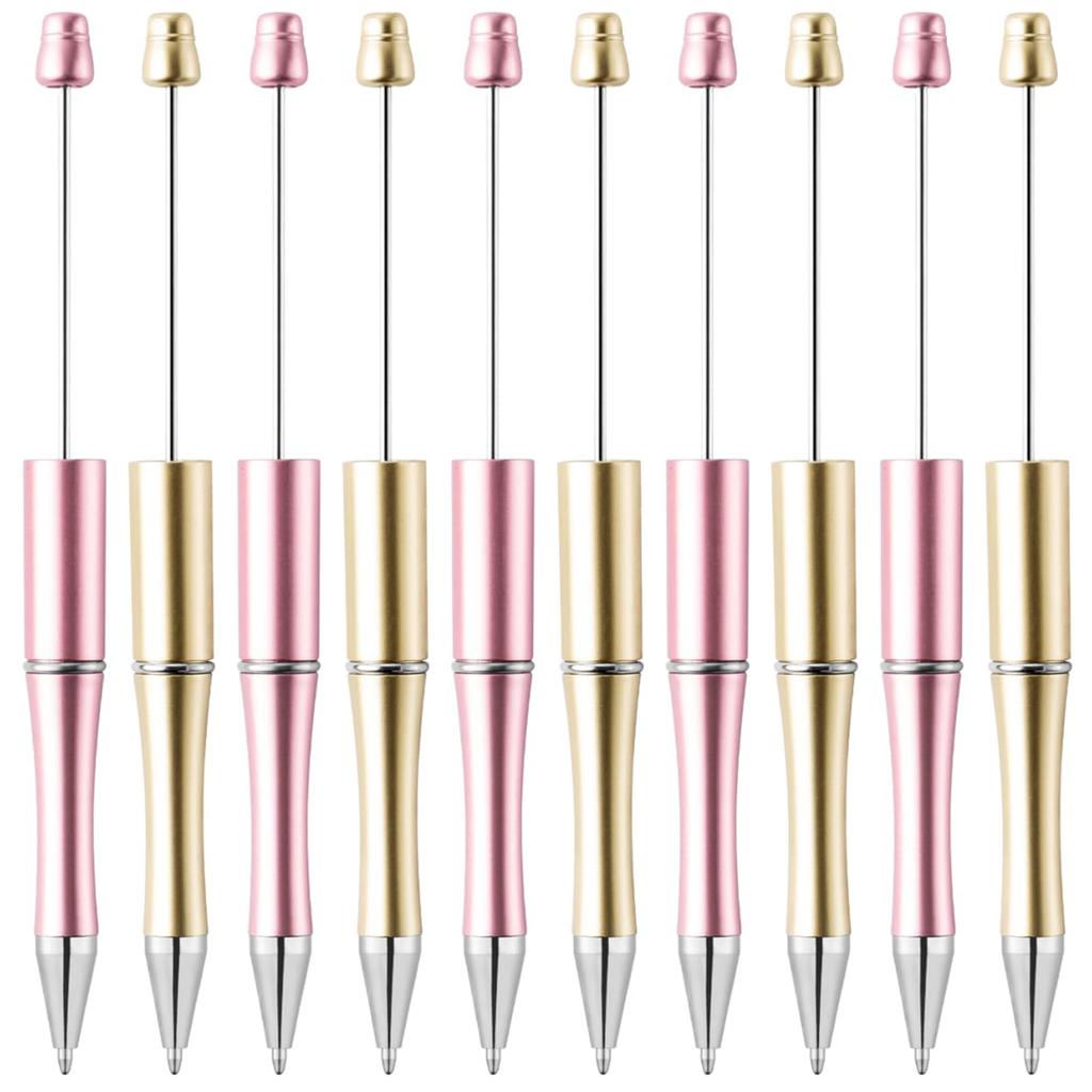 30Pcs Beadable Pens Gold and Pink Bead Ballpoint Pen Black Ink Beaded Pens for DIY Kid Student Office