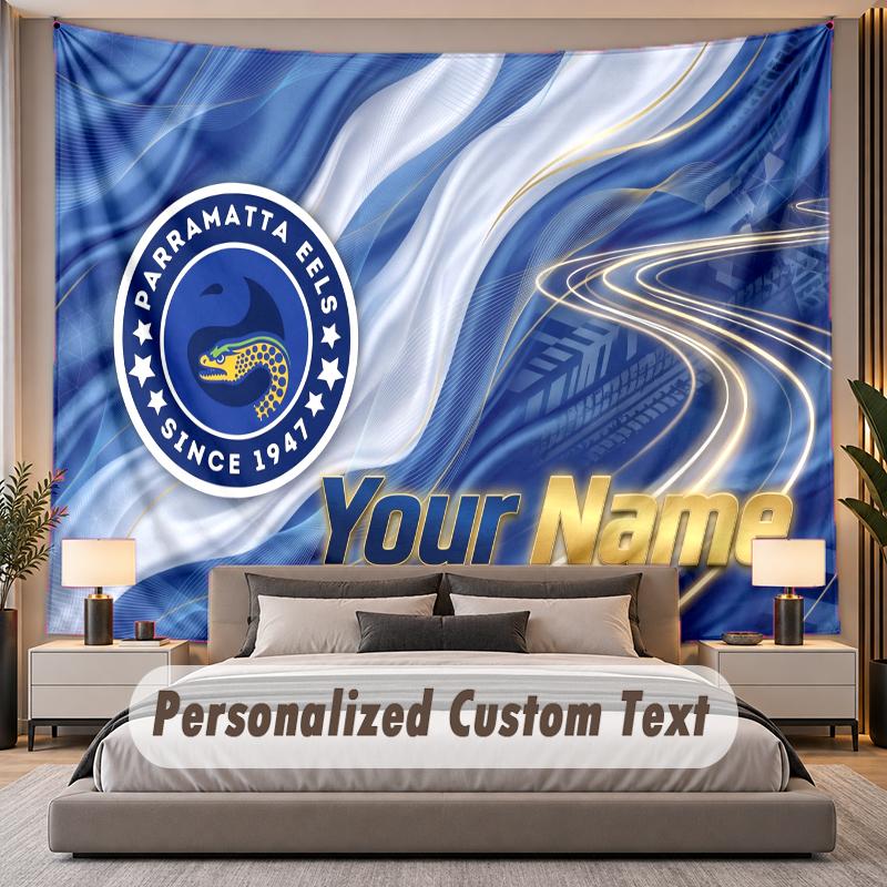 Custom Name Text Tapestry Parramatta Eels Personalized Polyester Wall Tapestry For Bedroom And Room