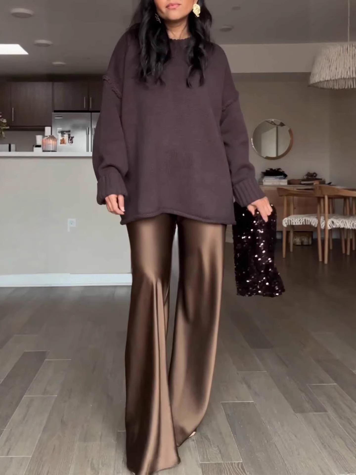 High-Waisted Satin Wide-Leg Pants for Women - 2026 Spring/Summer Collection XS