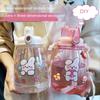 1300 ML Large Capacity Outdoor Sports Water Bottle with Straw Strap Creative Cute Sticker Portable Plastic Kids Sippy Water Cup
