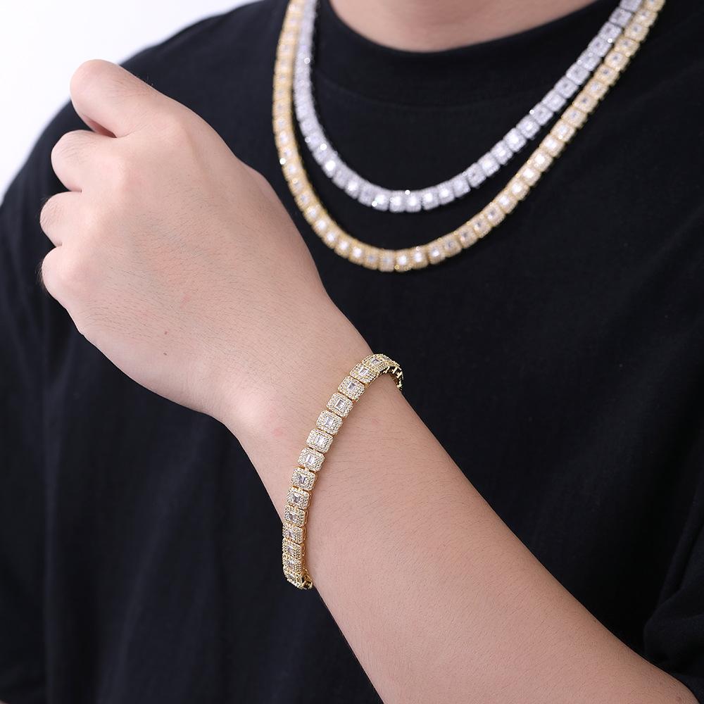 Hip Hop Jewelry 1mm Flip Buckle Rock Sugar Chain T Square Mixed Zircon Creative Versatile Trend Jewelry Accessories