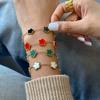 Htpwe Stainless Steel Solid Color Flower Four-leaf Clover Bracelet Women 18k Gold Couple Holiday Gift Bracelet Party Zircon