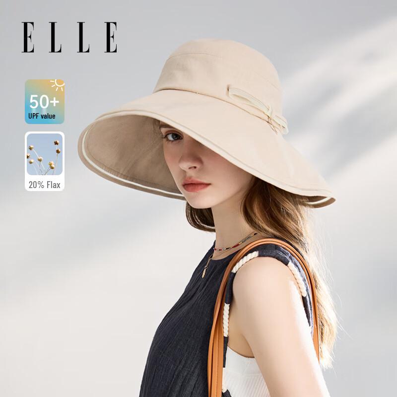 ELLE Women s Linen Wide Brim UV Protection Sun Hat One Size