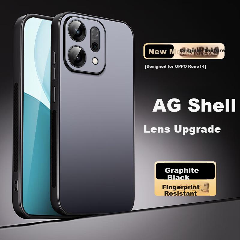 OPPO Reno14 Phone Case, AG Frosted Lens Full Protection Anti-Drop Pure Color Simple Heat Dissipation Premium Feeln, Outer Graphite Black