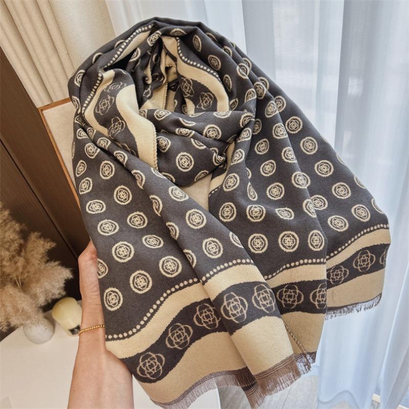 Winter Polka Dot Camellia Age-reducing Scarf Shawl Double-sided Printing Imitation Cashmere Scarf High-end Scarf Multi-function