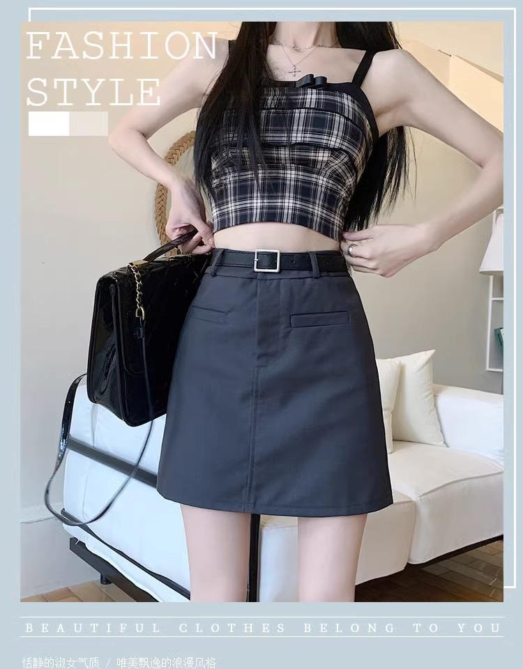 Women's High-Waist Gray Mini Skirt - Spring/Summer A-Line, Anti-Exposure Versatile Skirt for a Chic Look