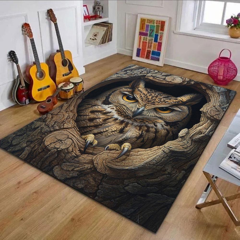 Owl in a Tree Hollow Patterned carpet, non slip mat suitable for living room and bedroom sofas