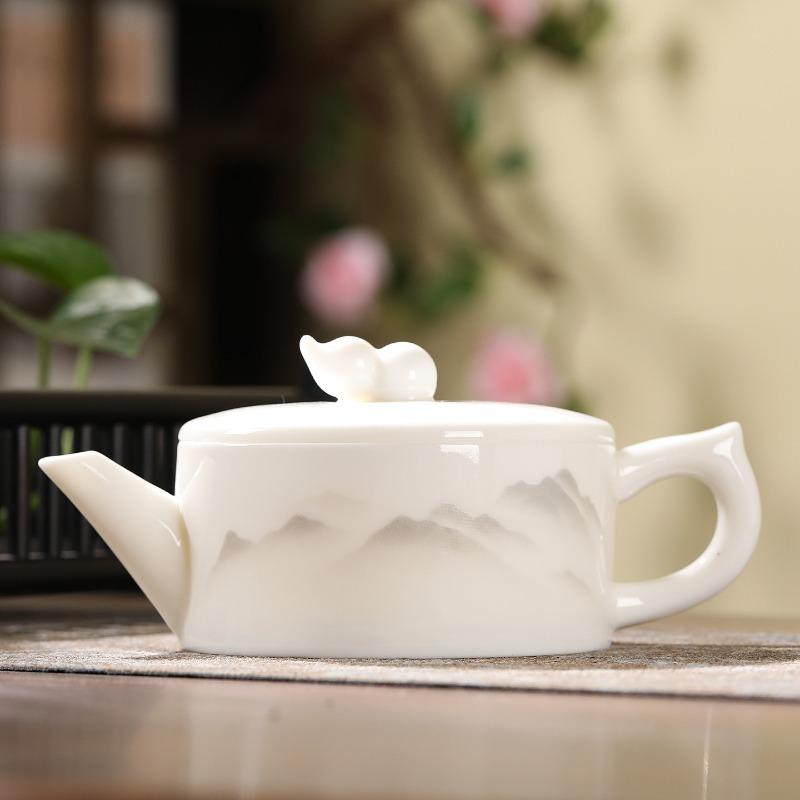 Théière en porcelaine blanche de jade de suif céramique grande capacité pot individuel fait main pot à grande ouverture Hanwa service à thé Kung Fu