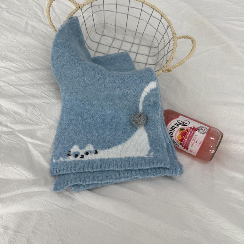 Winter 2025 Korean-Japanese Style Cute Kitten Knit Neck Warmer Scarf for Women