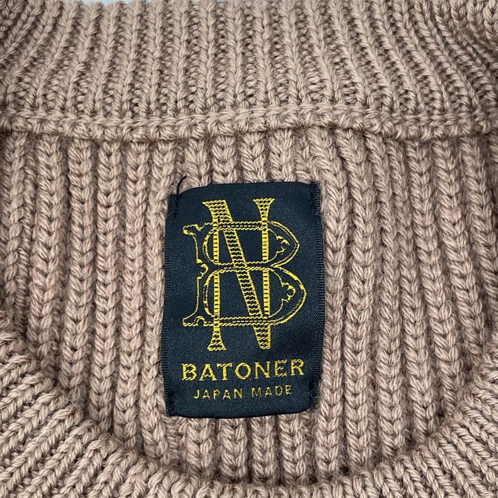 BATONER BN-21FW-028 Brown Wool 5 Gauge Signature Rib Knit Mock Neck Knit Tops 2 BrownUsed