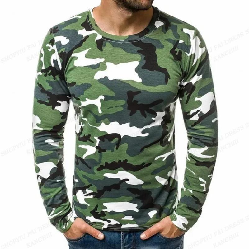 Men's Outdoor Camouflage Warrior Hunting Sports Long Sleeve Fashion Loose Round Neck T-shirt Top Military Tactics