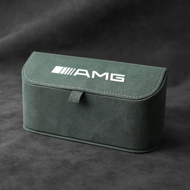MEA4   Suede Car Sun Visor Glasses Box Car Badge Sunglasses Clips Glasses Box For Mercedes Benz AMG W177 W176 X166 X167 C257 C218 X253