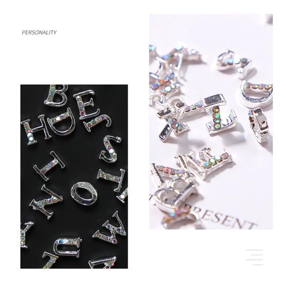 26Pcs Rhinestones Nails Studs Wear Resistant Remove Easily Manicure Accessories English Letters Nails