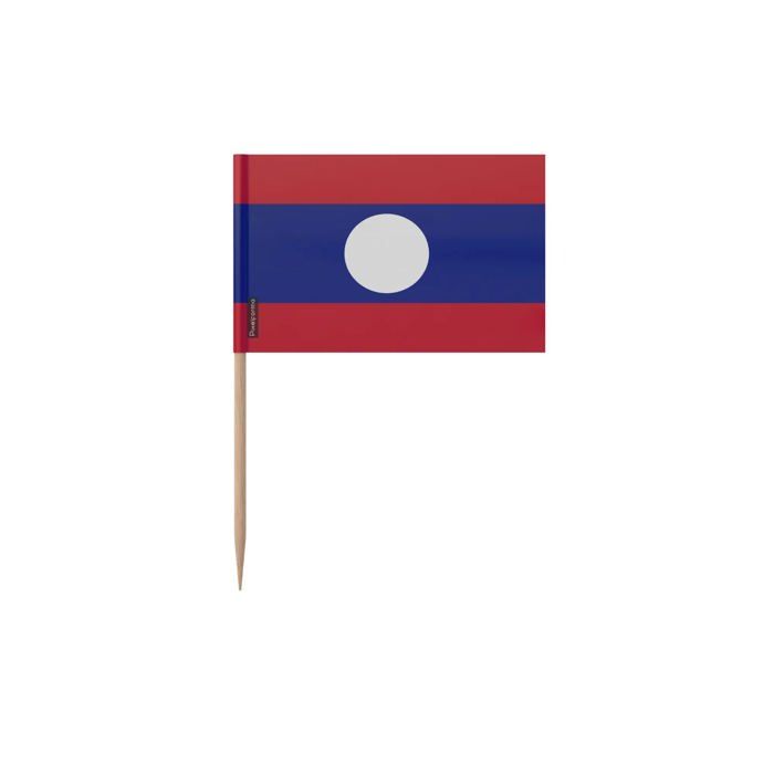 Cure-dents Drapeau du Laos - 10 cm - 100 pièces - Plastique adhésif - Bâton en bambou - Pixelforma