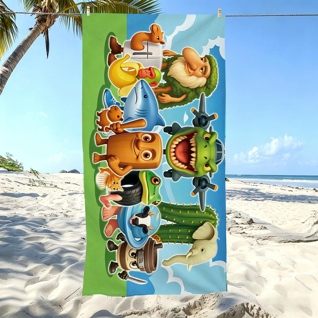 1Pc Funny Cartoon Character Beach Towel Microfiber Soft Skin Friendly Quick Dry Unique Cute Design Essential Beach Accessories