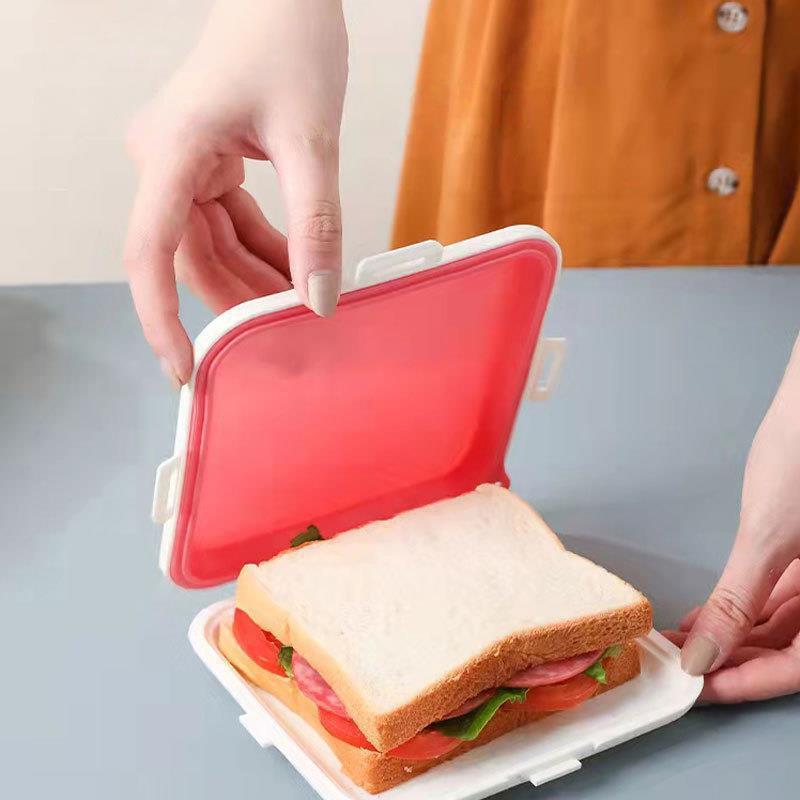 Sandwich Containers Silicone Sandwich Storage Box for Lunch Travel Snap-Off for Fruit Salad Snacks Food Storage Toast Bento Box