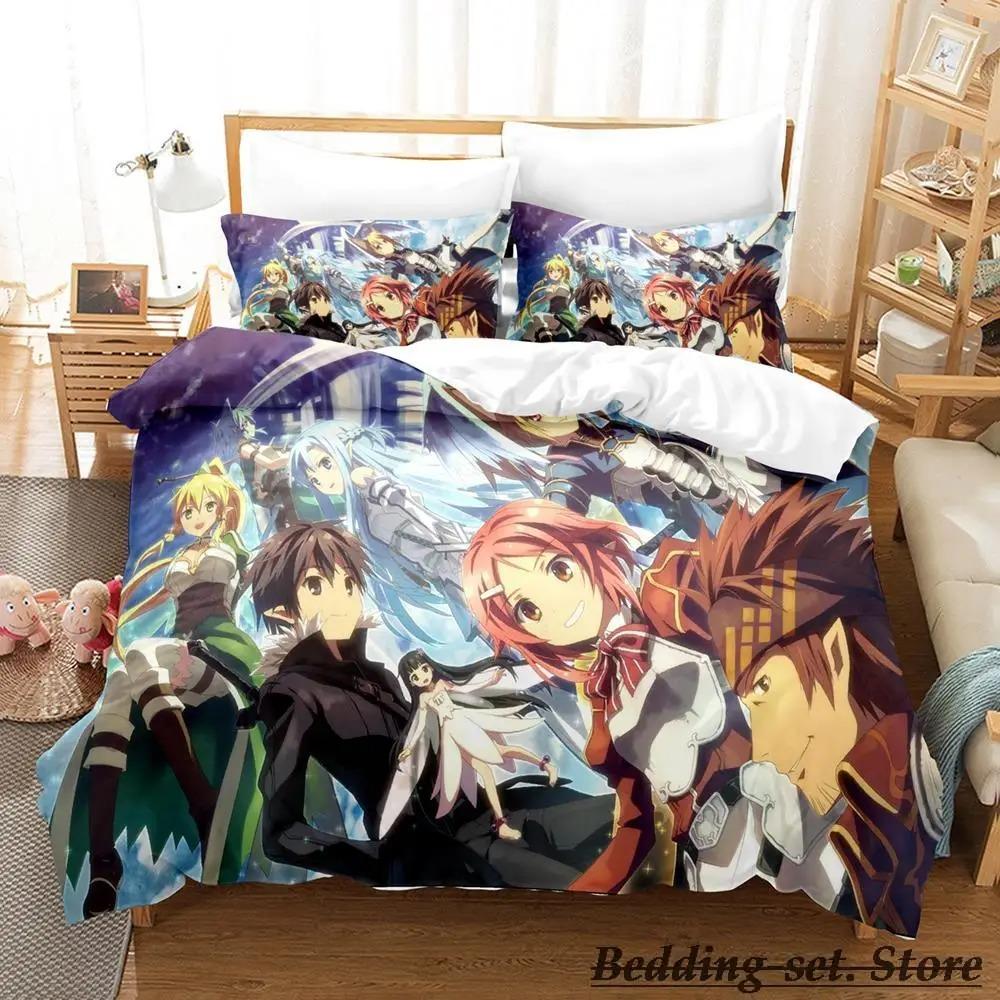 Sword Art Online II Bedding Set Cartoon Anime Three-piece Set Adult Kid Bedroom Duvetcover Sets 3D Kawaii Roupas De Cama