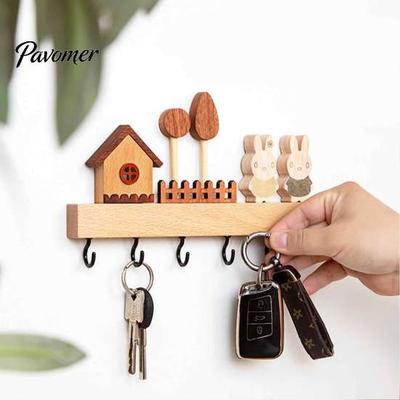 Modern Wood Wall Hanger Wooden Key Holder with 6 Hooks, Decorative Entryway Organizer Mounted Tool Rack, Easy Mount Installation for Home Office