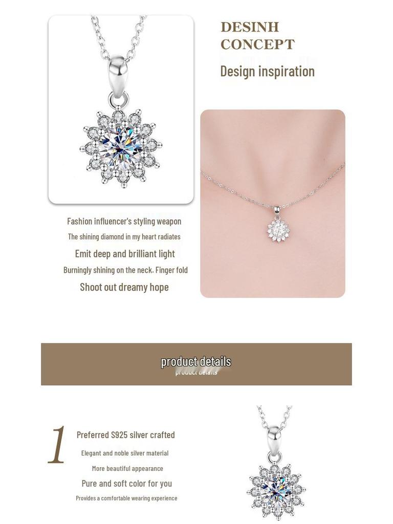 Κολιέ Ηλιοτρόπιο από Ασήμι 925 Sterling με Μοϊσανίτη και Μεγάλο Κρεμαστό Διαμάντι