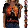 Women Casual V Neck Button Front Halloween Print T Shirt Top Three Quarter Sleeve Lightweight Soft Fabric Relaxed Fit