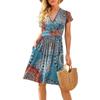 Fashionable New Women's Dress, V-neck Short-sleeved Printed Pockets, Elegant and Versatile