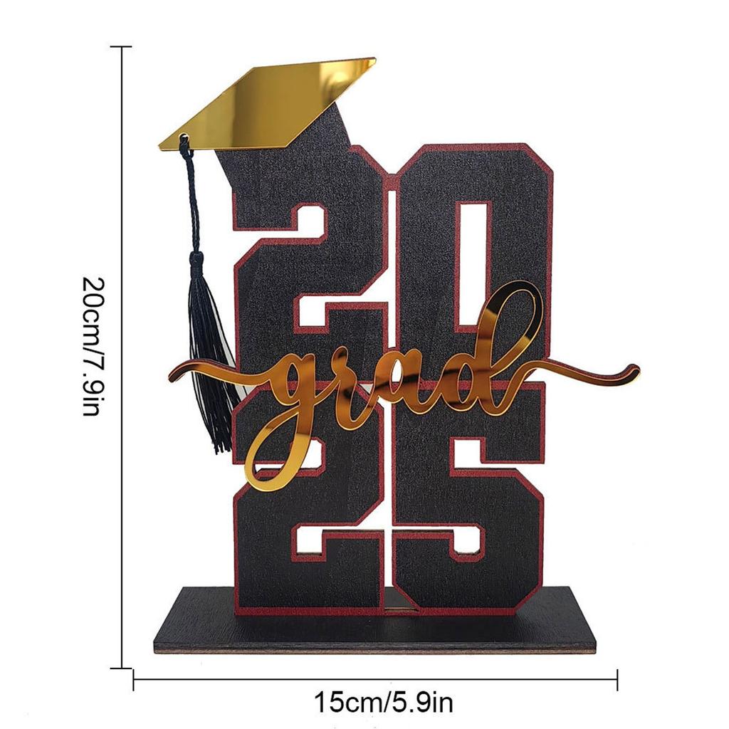 2025 Graduation Season Wooden Desktop Ornaments Creative Doctoral Hat 2025 Digital Wooden Decorations Graduation Party Supplies