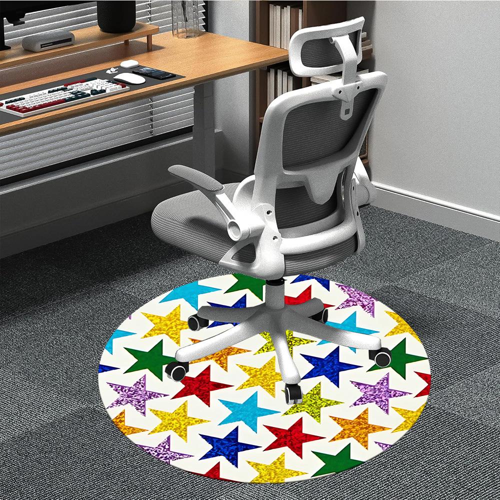 

1pc Colorful Stars Chair Carpet for Office, Round Polyester Mat, Indoor Decor for Office, Easycare Fabric, Washable Non-slip Area Carpet 80cm
