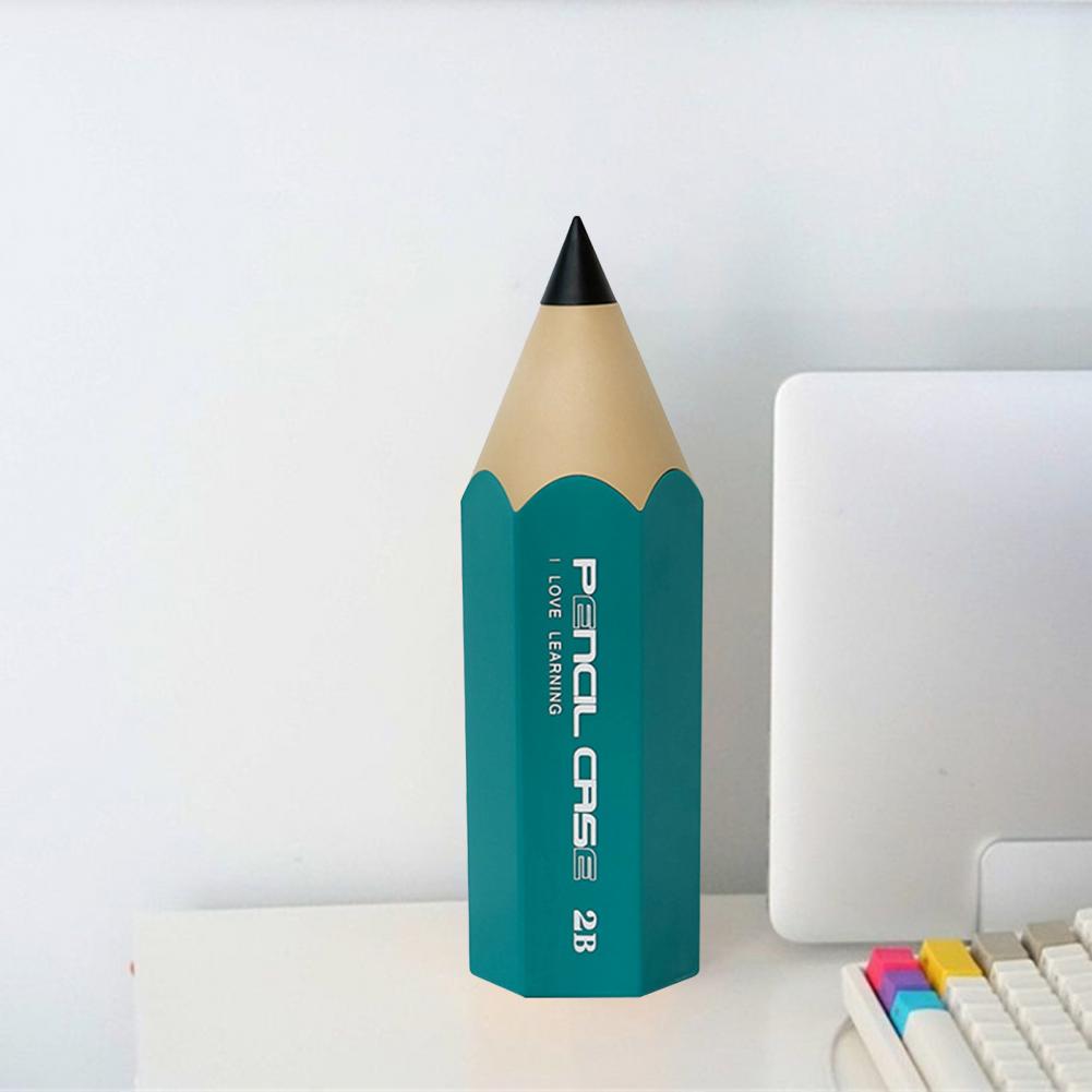 Pencil Shaped Storage Box Student Creative Pen Holder Desktop with Cover Dust-proof Stationery Pen Holder Makeup Brush Holder