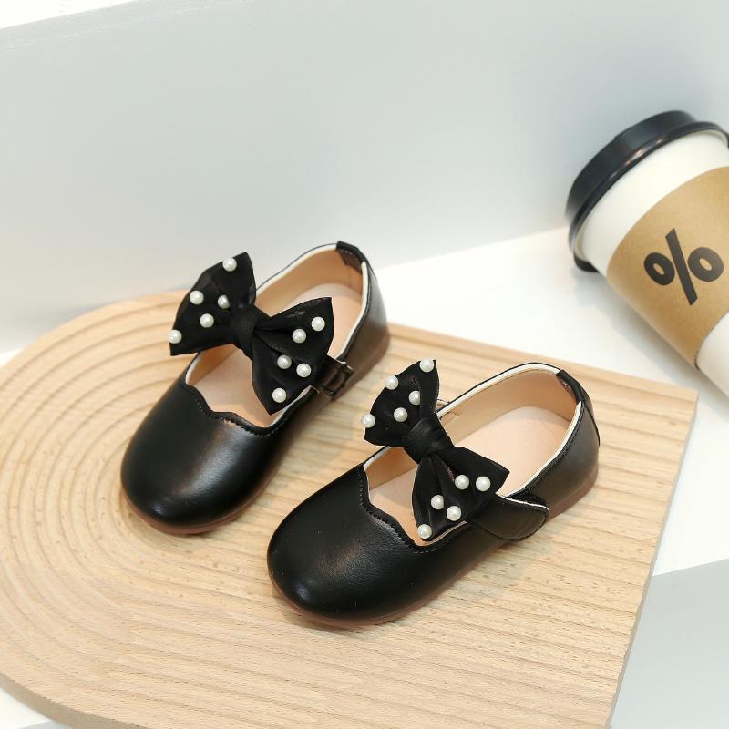 Children Mary Janes Beading Ribbon Black Beige Girl's Princess Shoes Shallow Flexiable Elegant Fashion Kids Flat Shoe 21-30