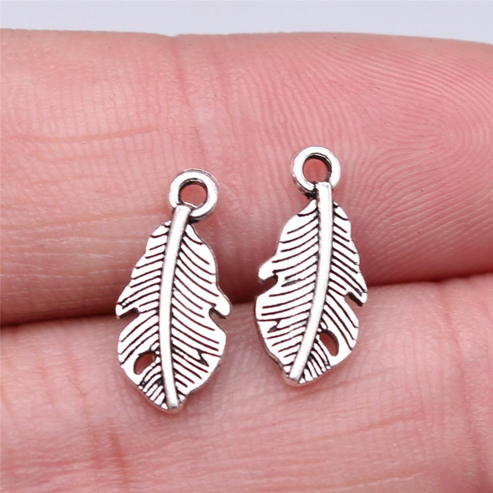 40pcs Antique Bronze Silver Color Pendants DIY Crafts Making Findings Handmade Jewelry Small Feather Charms For Jewelry Making