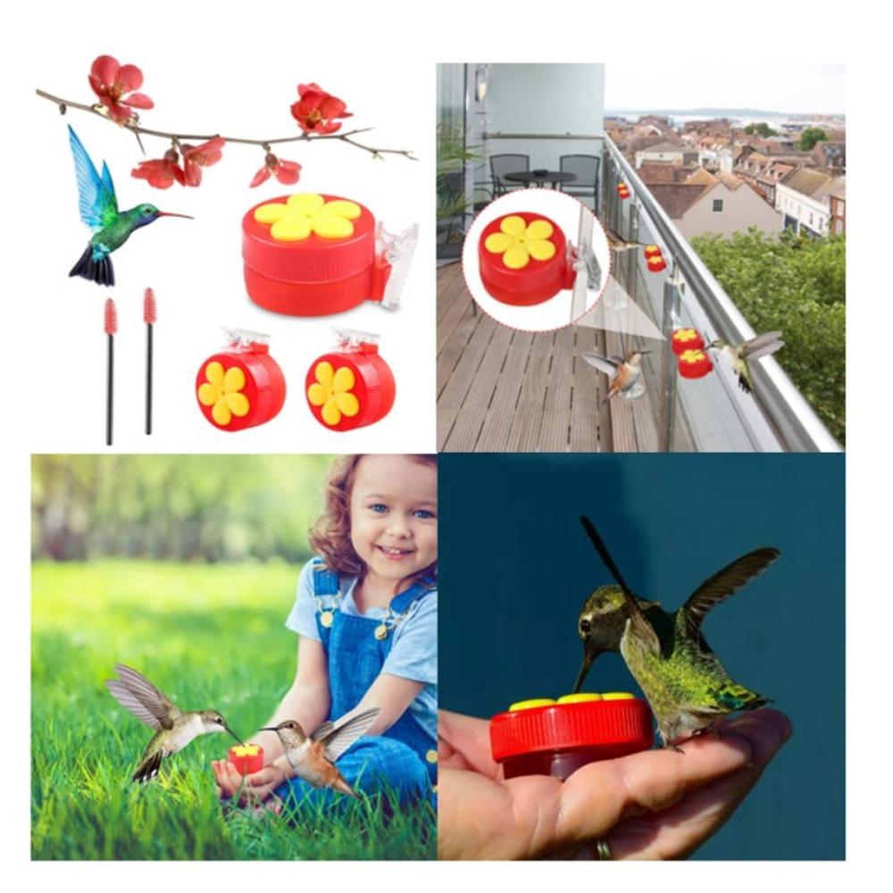 4sets ABS Hummingbird Clip Feeder With Brushes Flower Hummingbird Feeder Outdoor Use