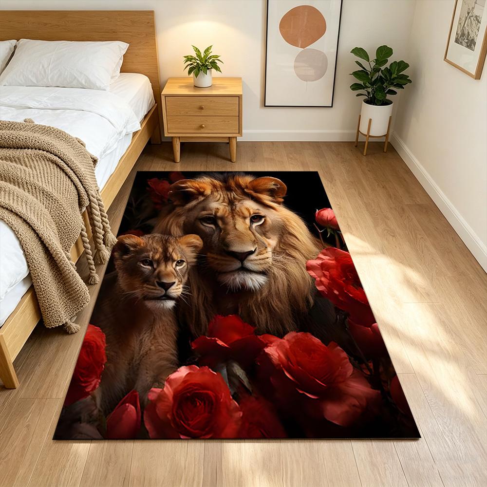 Lion And Cub Bond Non-Slip Home Carpet Design for Office Decor Living Room Bedroom Gift