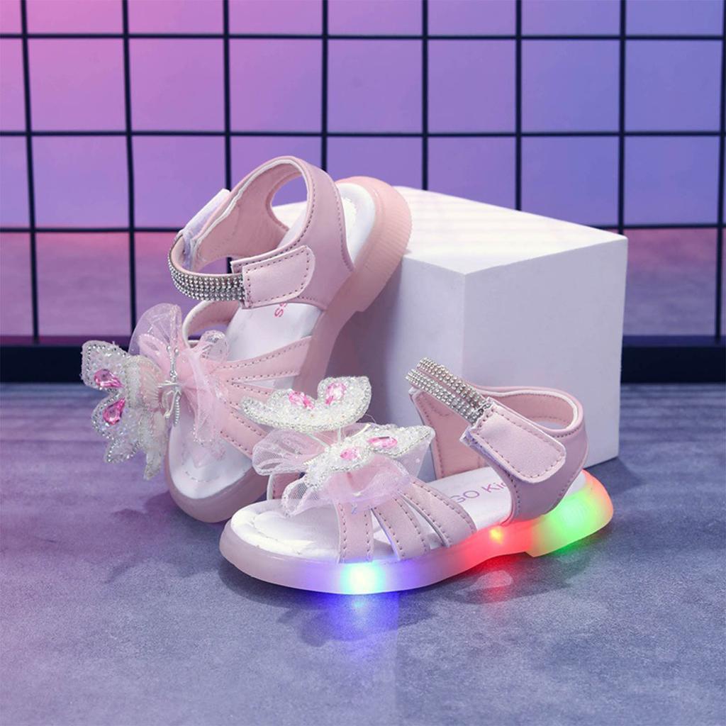 Kindersandalen Mädchen LED Licht Prinzessin Frozen PU Leder Pailletten Perlen Sommerschuhe Rutschfest Atmungsaktiv Rosa Blau Für 1-7 Jahre