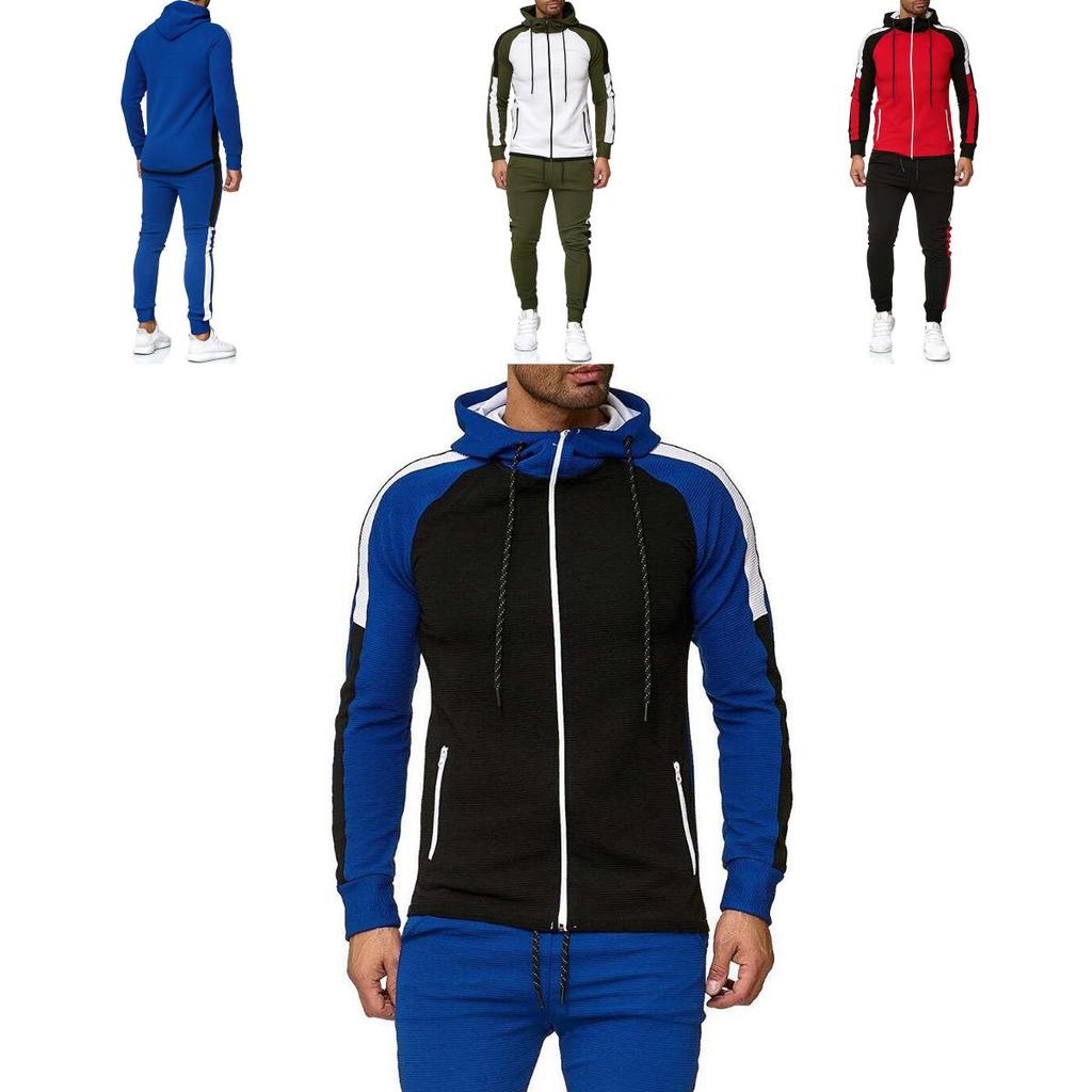 Stylish Men's Tracksuit Jogging Hoodie Coat Jacket With Zipper And Adjustable Pants Set For Activewear