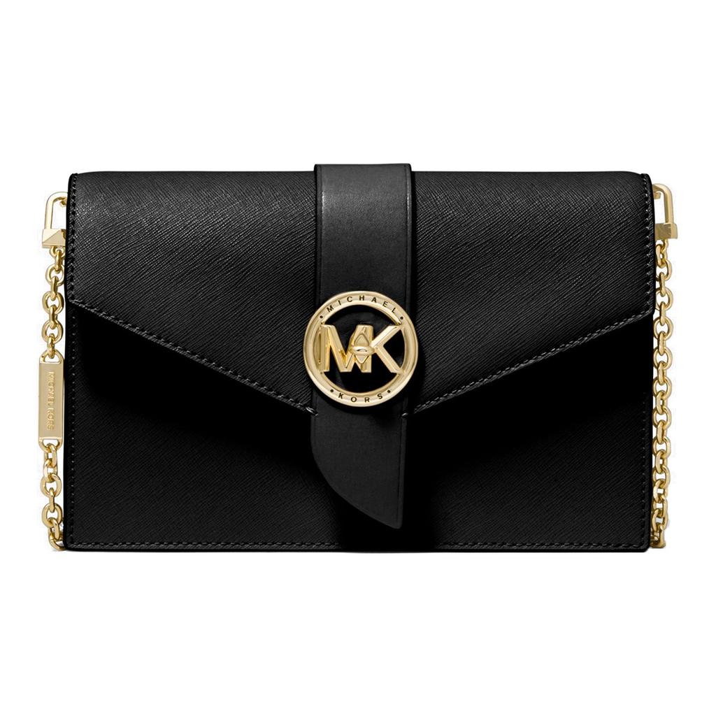 Michael Kors MK Charm Letter Logo Flap Solid Color Chain Commuter Leather Crossbody Shoulder Bag Women Bags Black 32S0G00C6L-001