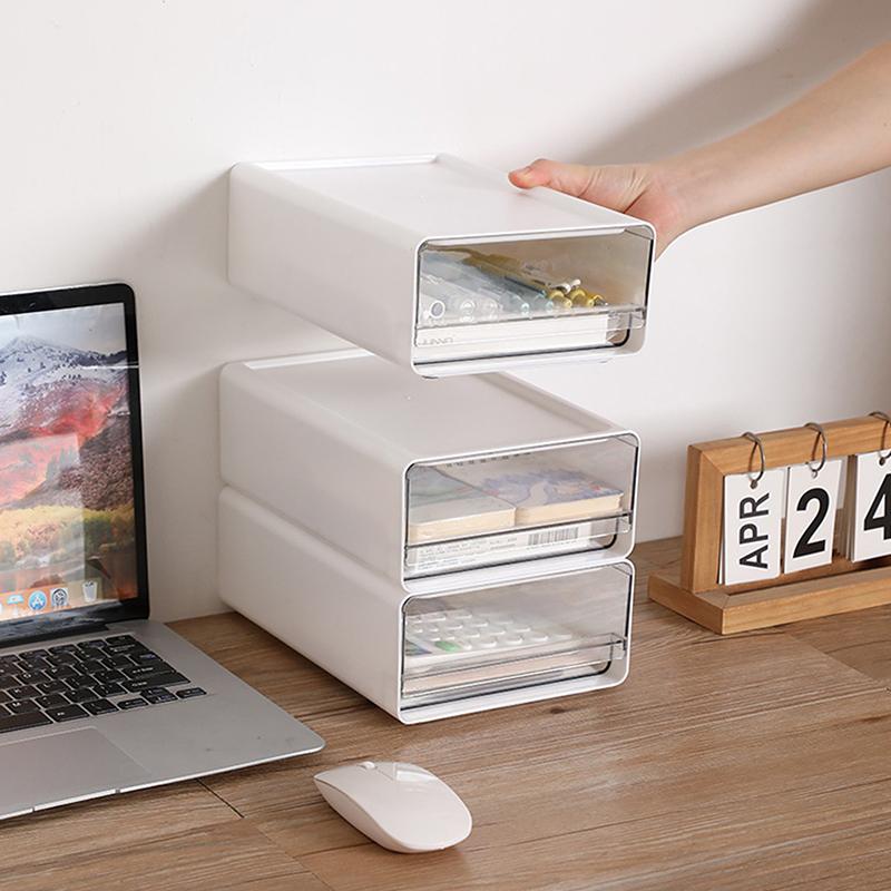 Transparent Desktop Storage Box Drawer Type Office File Storage Box Bedroom Study Stack Combination Portable Storage Cabinet