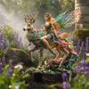 Fairy Deer Garden Stake, 2D Acrylic Fairy Tale Yard Art Stake, Forest Fairy Riding Deer Outdoor Decoration for Lawn Flower Bed Planter